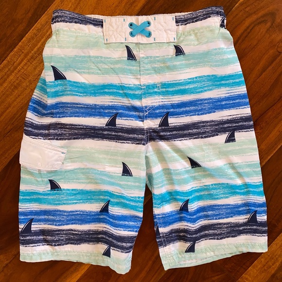 Cat & Jack Other - EUC Boys size L (12/14) Cat & Jack White & Blue Striped Shark Fin Swim Trunks
